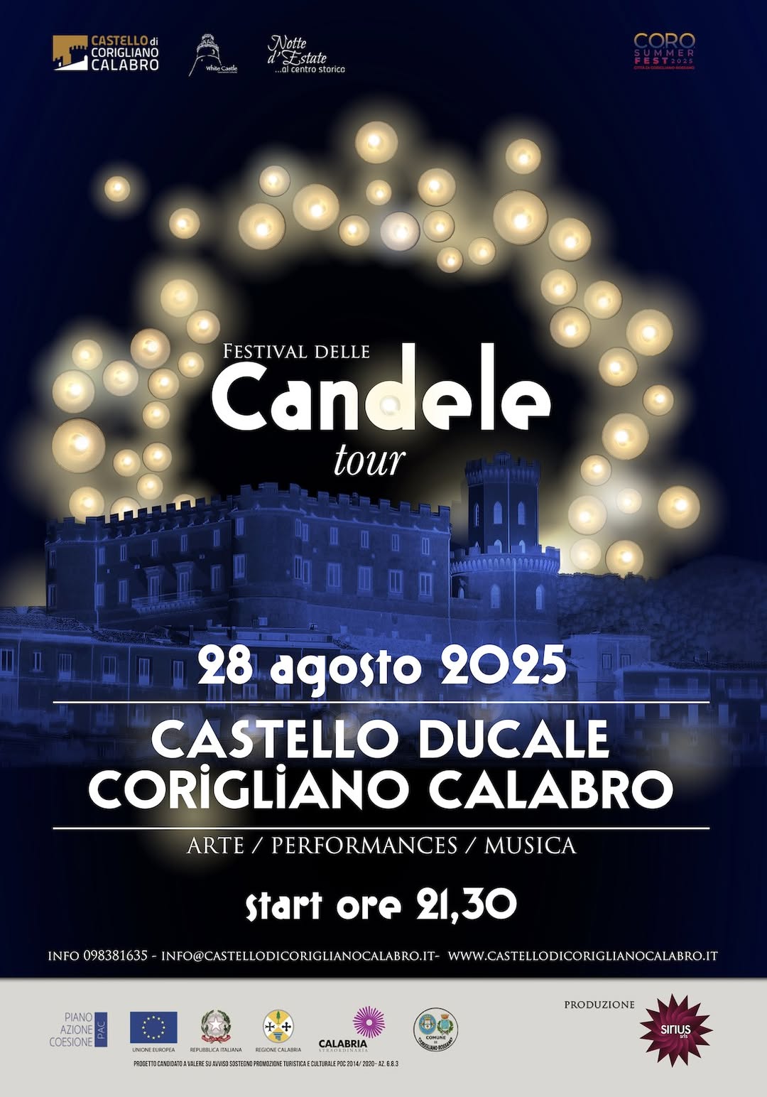 Castello Ducale di Corigliano Rossano illuminato dal Festival delle Candele 2025