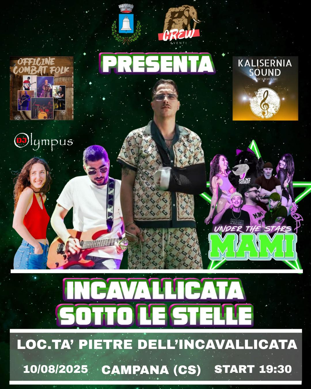 Locandina evento Incavallicata Sotto le Stelle 2025 Campana con artisti e programma